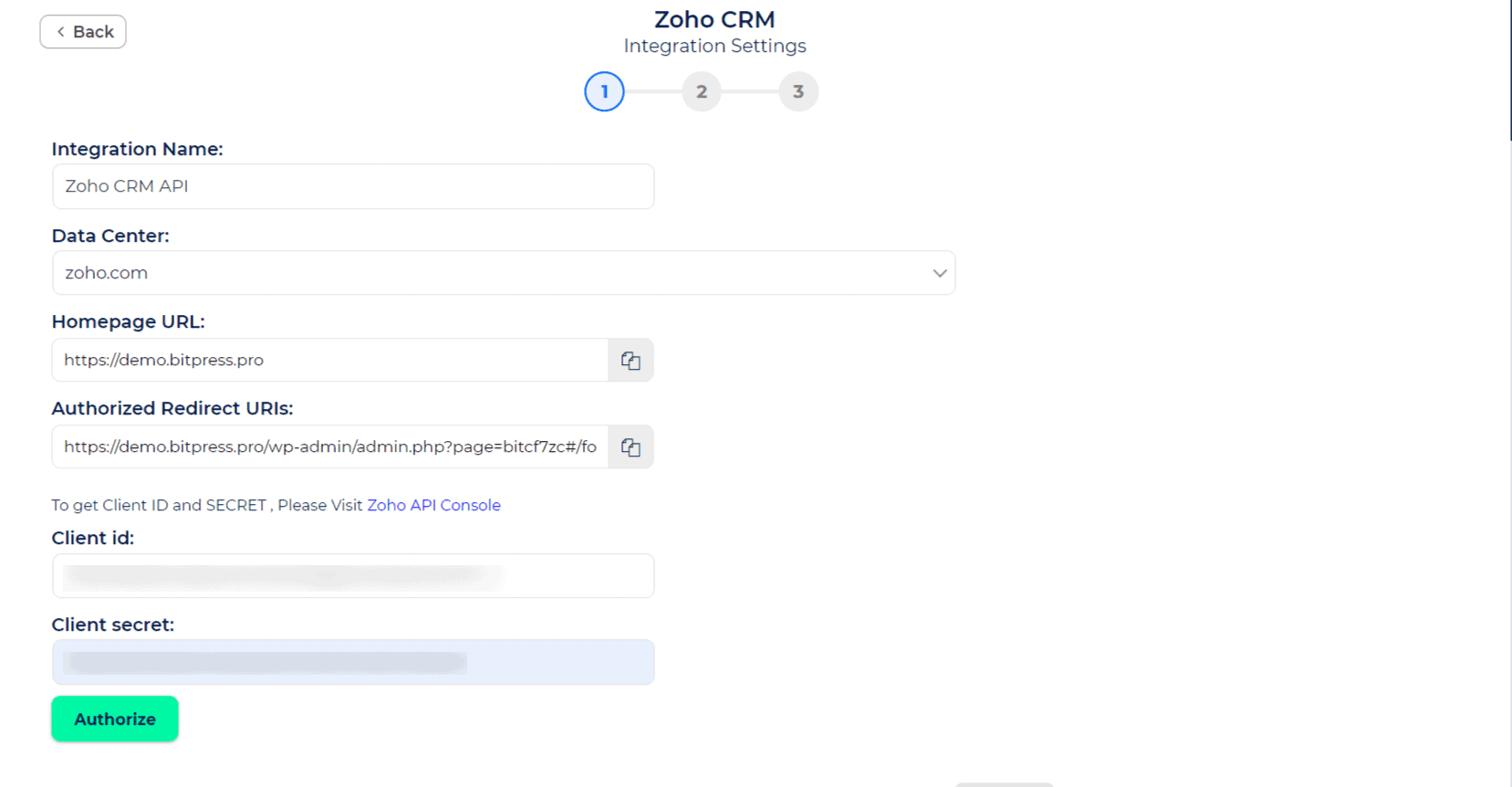 Zoho CRM Authorization process