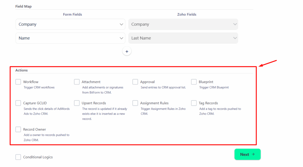Zoho CRM Integration with Forminator Forms - Acctions