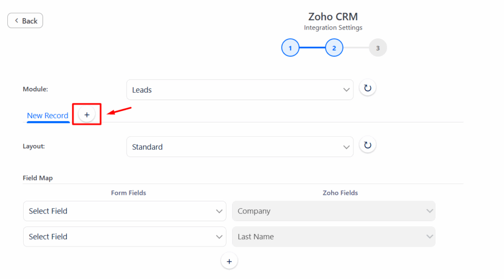 Zoho CRM Integration with Forminator Forms - Click on Plus Icon